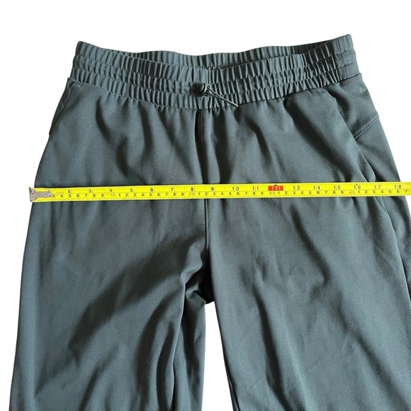 Athleisure crop pants dark green elastic waist size medium stretch wide-leg - Picture 6 of 9